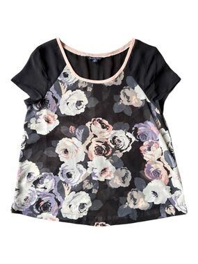 American Eagle Floral Mesh Top Sheer Overlay Romantic Soft Cottagecore Blouse